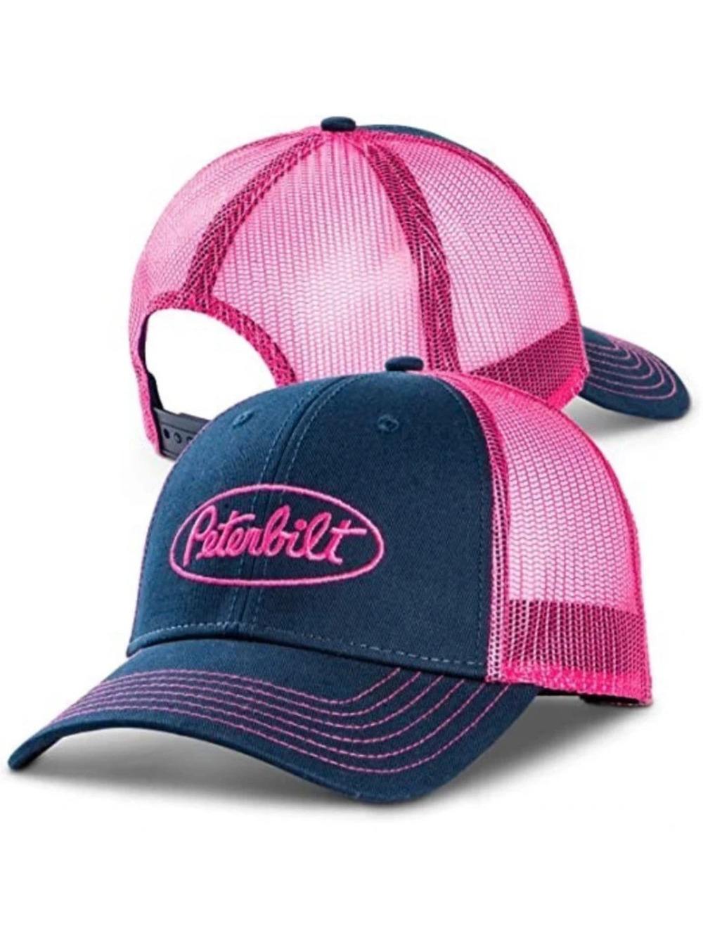 Peterbilt Pink & Navy Mesh Trucker Hat – Adjustable Snapback – New